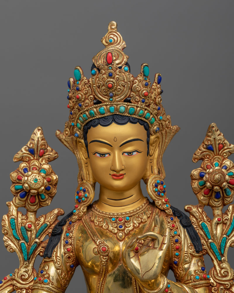 Symbol of Compassion, Handcrafted Green Tara Statue | Sacred Nepalese Artifact