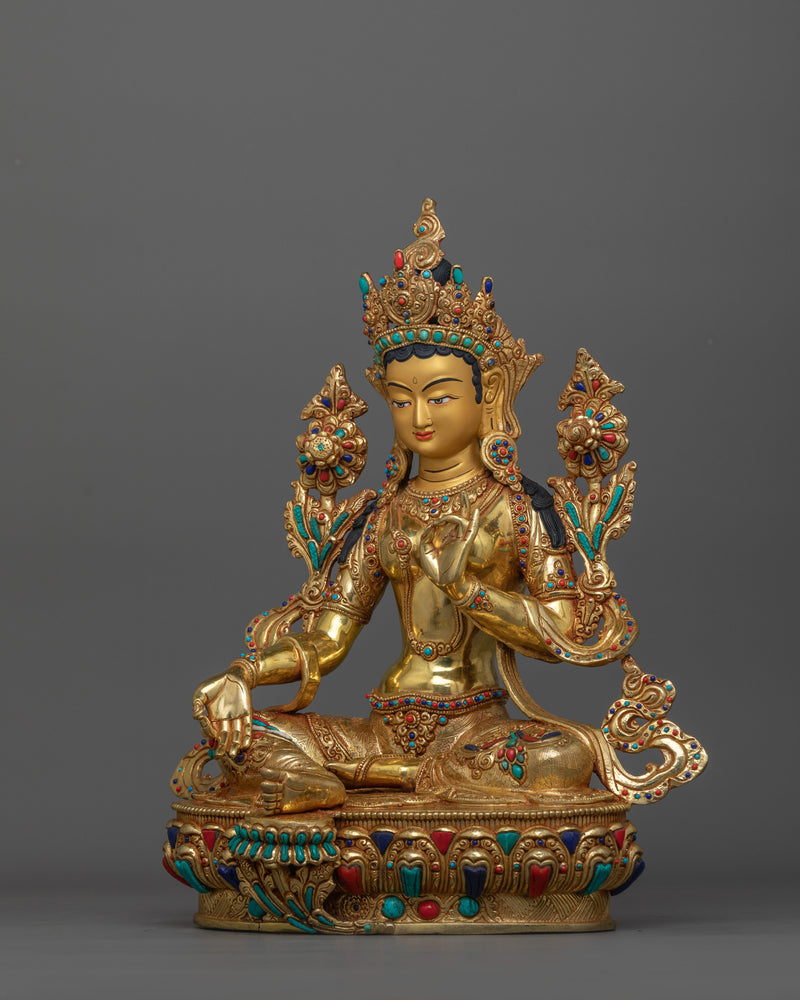 Symbol of Compassion, Handcrafted Green Tara Statue | Sacred Nepalese Artifact