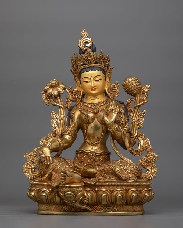 green-tara-statue-in-her-lotus-throne