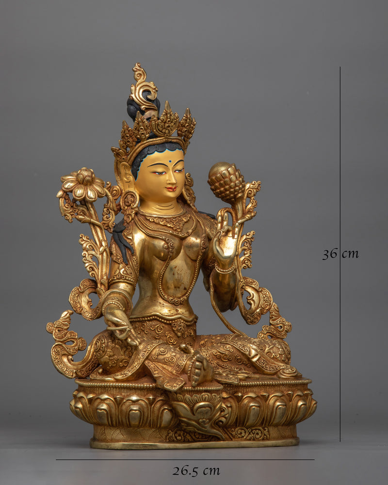 green-tara-statue-in-her-lotus-throne