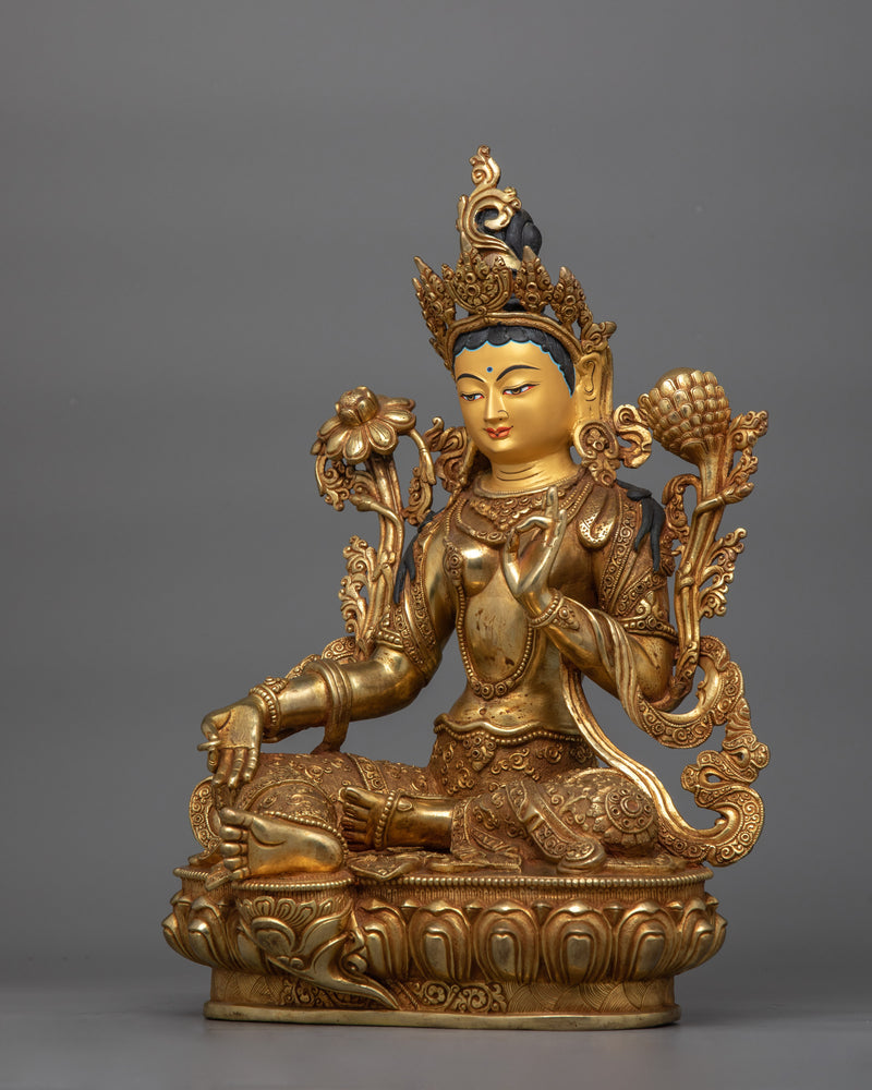 Green Tara Statue in Her Lotus Throne | Divine Feminine Art