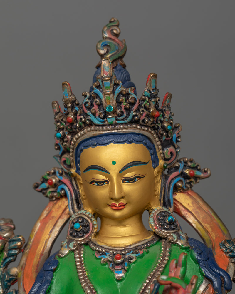 Mother Drolma Green Tara Tibetan Figurine | The Goddess of Compassion and Action