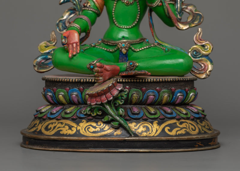 Mother Drolma Green Tara Tibetan Figurine | The Goddess of Compassion and Action