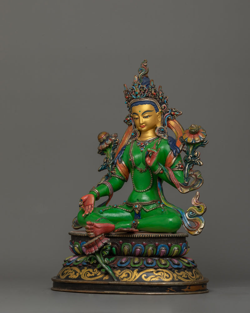 Mother Drolma Green Tara Tibetan Figurine | The Goddess of Compassion and Action