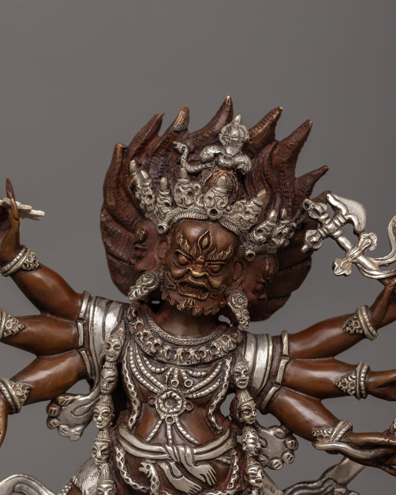 Wrathful Yidam Oxidized Copper Statue | Nepalese Handmade Figurine