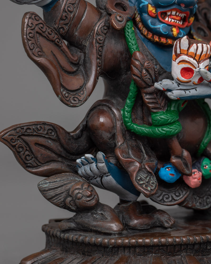 Oxidized Mahakala Bernagchen Fierce Protector Statue | Guardian of the Dharma