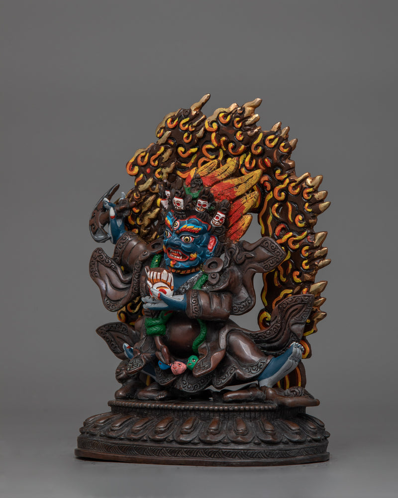 Oxidized Mahakala Bernagchen Fierce Protector Statue | Guardian of the Dharma