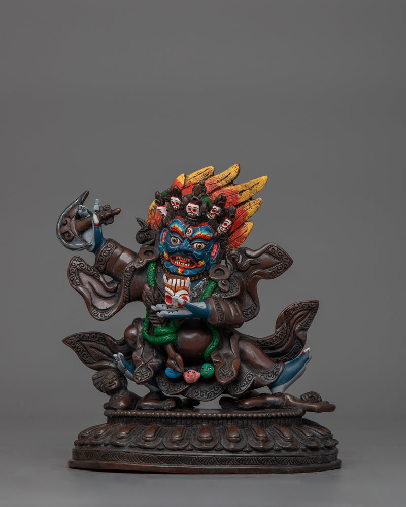 Oxidized Mahakala Bernagchen Fierce Protector Statue | Guardian of the Dharma