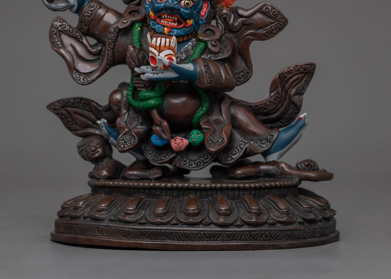 Oxidized Mahakala Bernagchen Fierce Protector Statue | Guardian of the Dharma