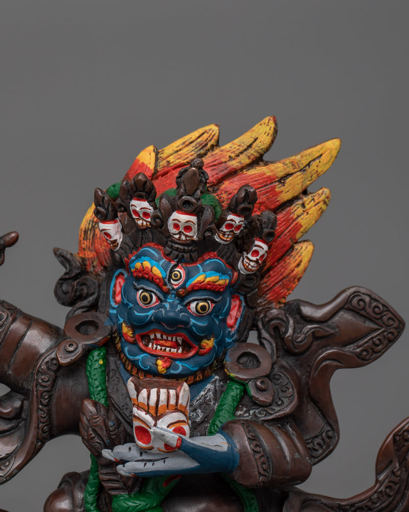 Oxidized Mahakala Bernagchen Fierce Protector Statue | Guardian of the Dharma