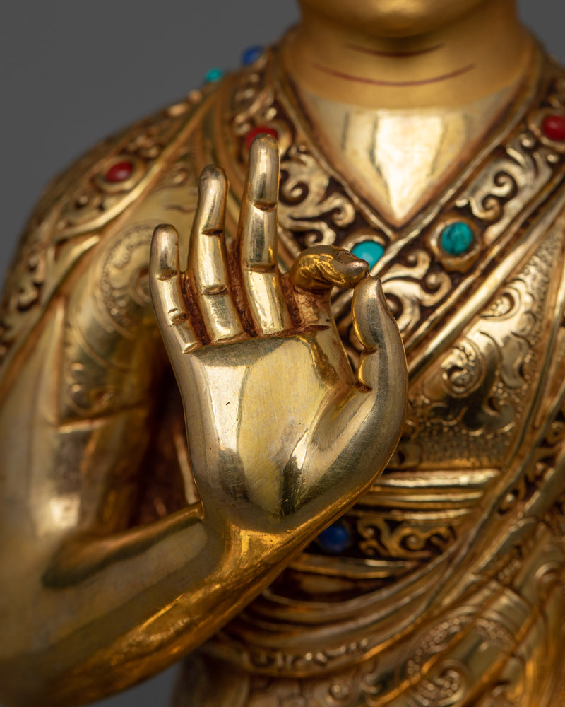 Religious Meditative Tsong Khapa Set Statue | Handcrafted 24K Gold Gilded