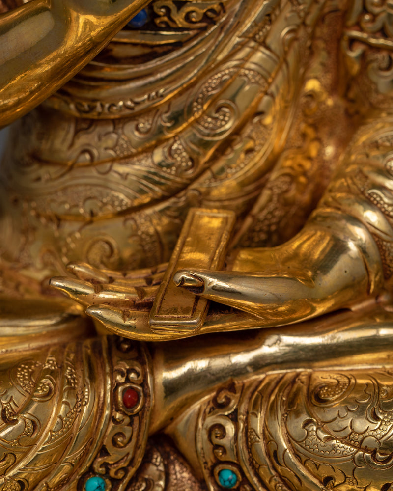 Religious Meditative Tsong Khapa Set Statue | Handcrafted 24K Gold Gilded