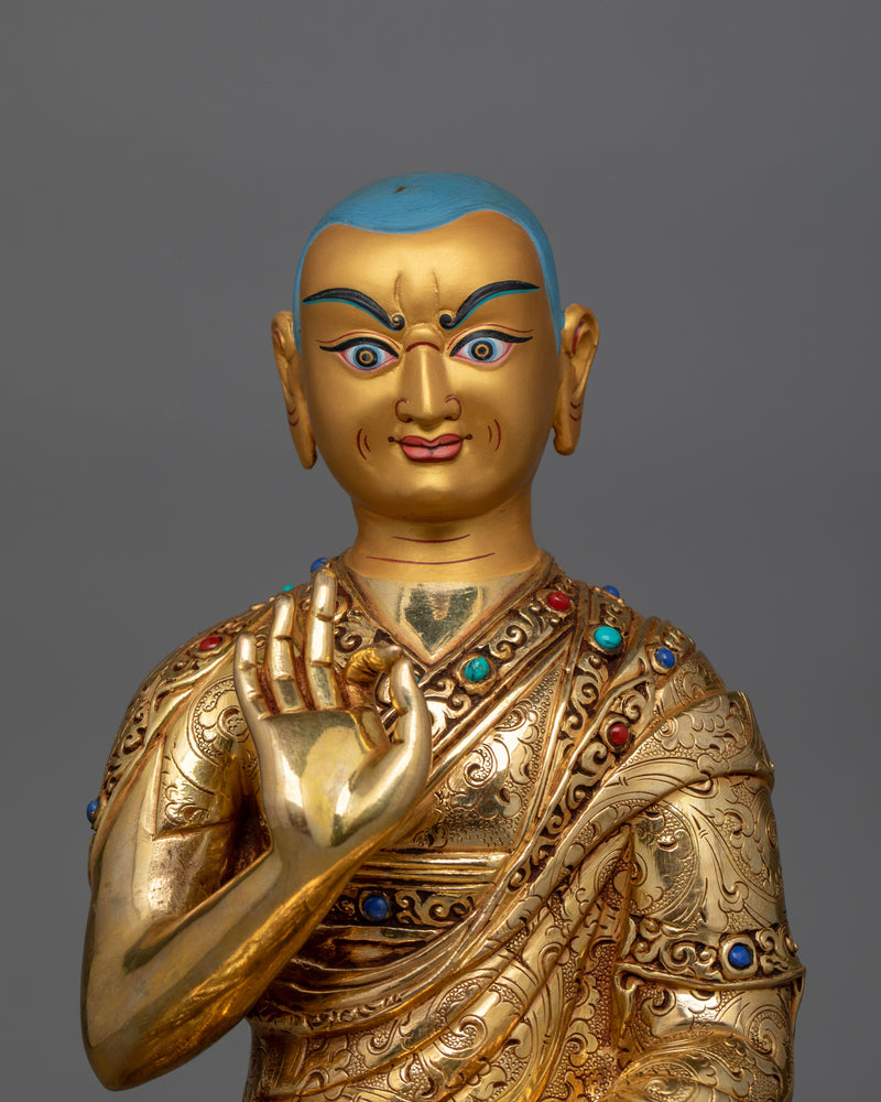 Religious Meditative Tsong Khapa Set Statue | Handcrafted 24K Gold Gilded