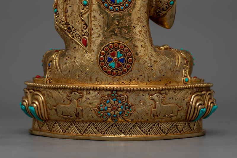 Religious Meditative Tsong Khapa Set Statue | Handcrafted 24K Gold Gilded