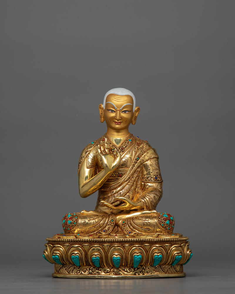 Religious Meditative Tsong Khapa Set Statue | Handcrafted 24K Gold Gilded