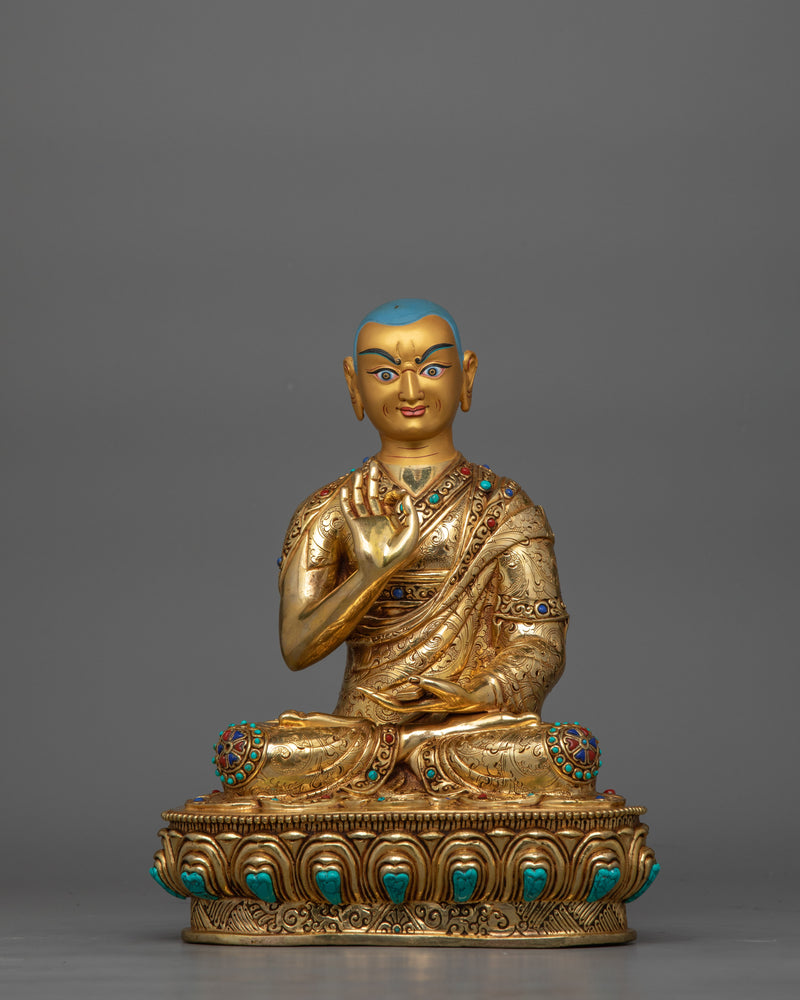 Religious Meditative Tsong Khapa Set Statue | Handcrafted 24K Gold Gilded