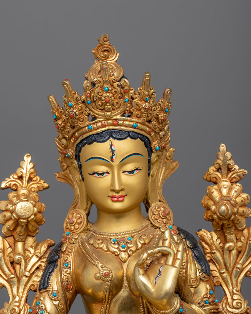 White Tara Mother of Liberation Sculpture | Female Buddha Compassionate Dolkar Statue