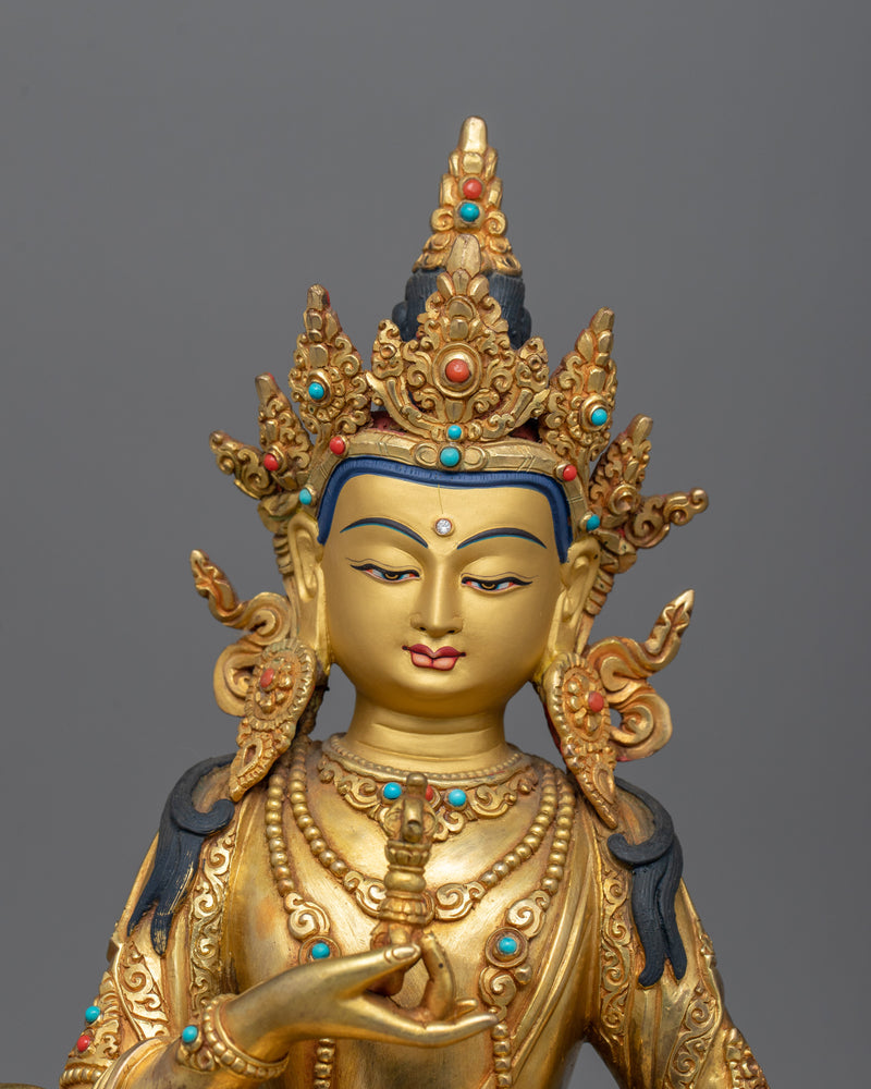 24K Gold Gilded Sacred Sculpture of Vajrasattva | Inner Peace and Transformation