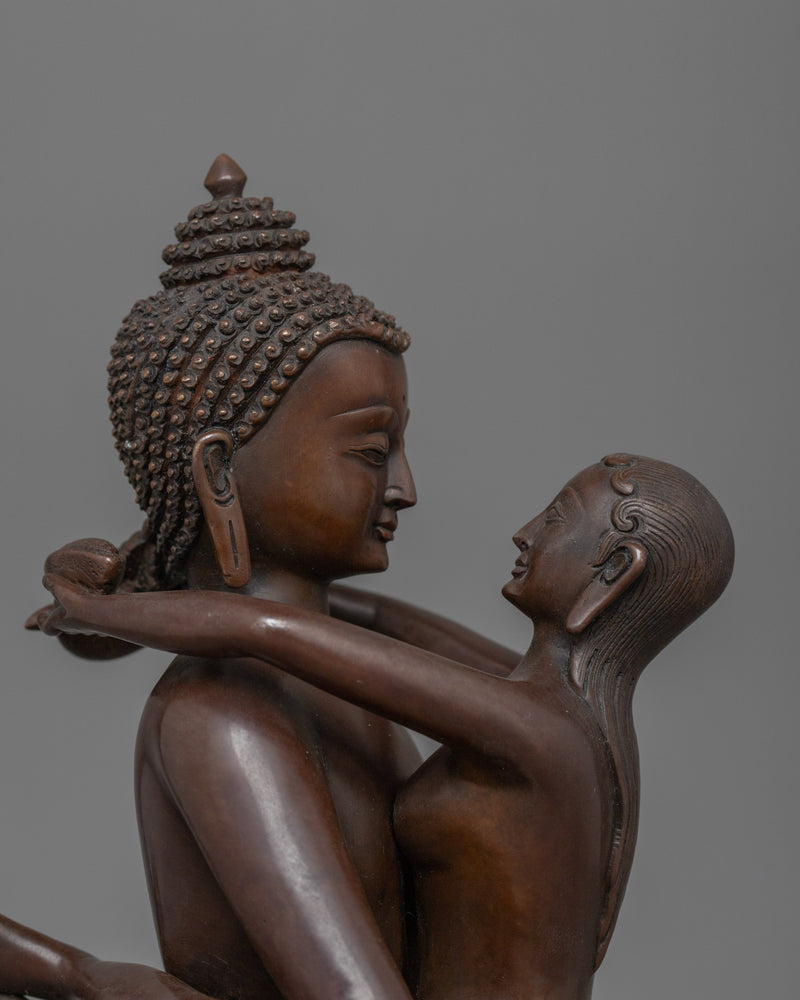 Bodhisattva of Unity Samantabhadra With Consort | Chocolate Oxidized Sculpture