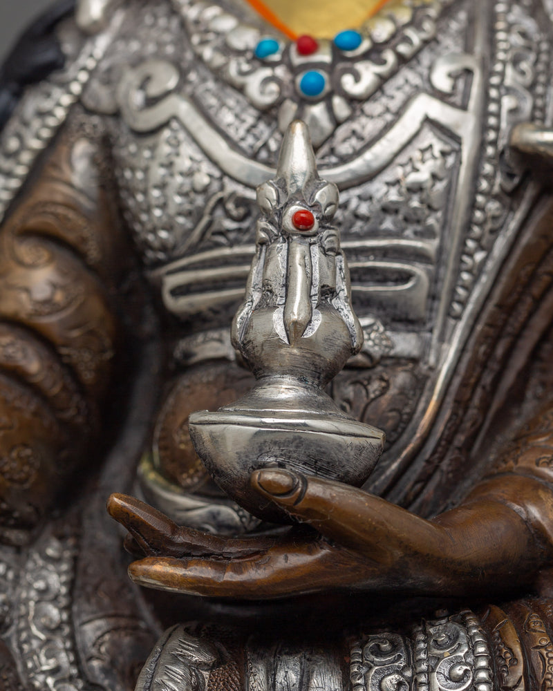 Silver-Plated Guru Rinpoche Statue | Lotus Born Buddha