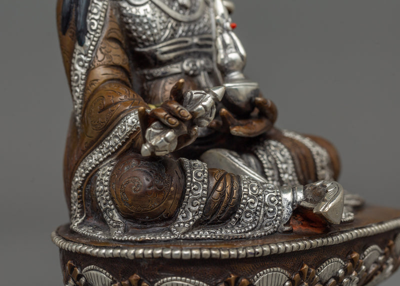 Silver-Plated Guru Rinpoche Statue | Lotus Born Buddha