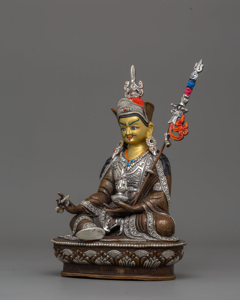 Silver-Plated Guru Rinpoche Statue | Lotus Born Buddha