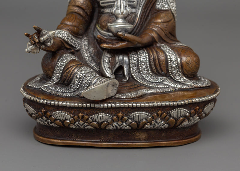 Silver-Plated Guru Rinpoche Statue | Lotus Born Buddha