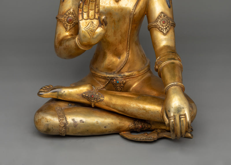 Antique Finish Bodhisattva Statue | 24K Gold Gilded Figurine