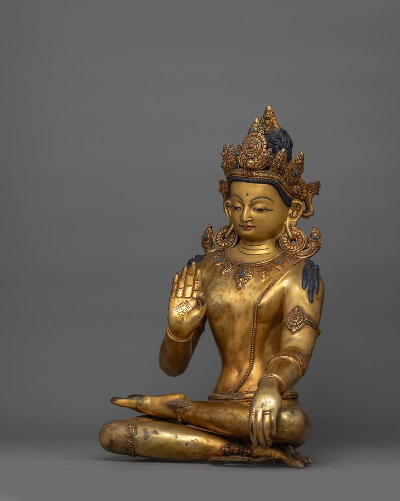 Antique Finish Bodhisattva Statue | 24K Gold Gilded Figurine