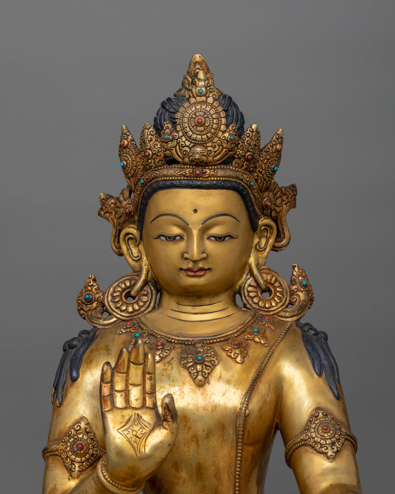 Antique Finish Bodhisattva Statue | 24K Gold Gilded Figurine