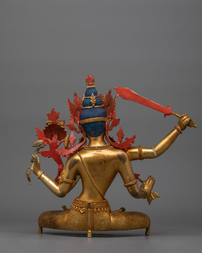 Simhanada Red Manjushri Sculpture |  24K Gold-Gilded Statue