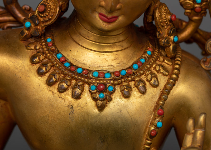 Simhanada Red Manjushri Sculpture |  24K Gold-Gilded Statue