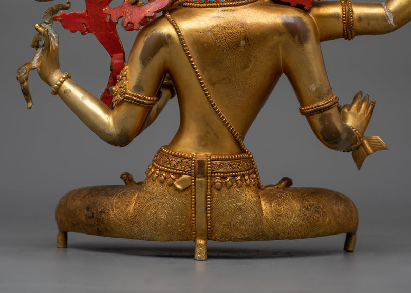 Simhanada Red Manjushri Sculpture |  24K Gold-Gilded Statue