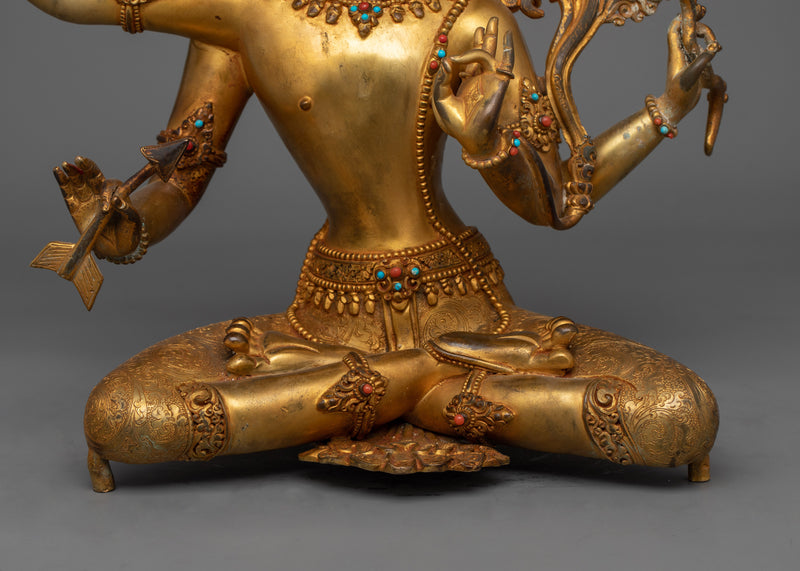 Simhanada Red Manjushri Sculpture |  24K Gold-Gilded Statue