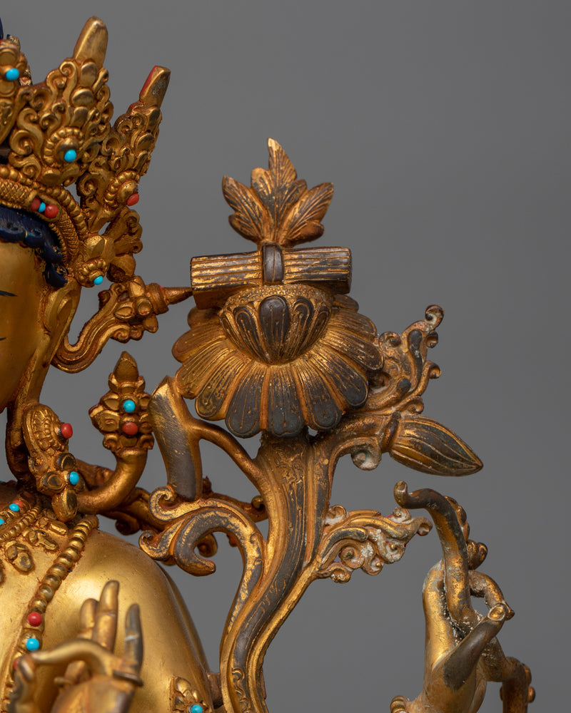 Simhanada Red Manjushri Sculpture |  24K Gold-Gilded Statue