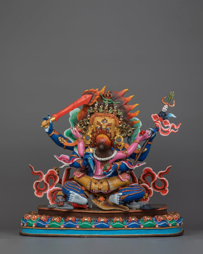 Four-Armed Mahakala Statue for Shrine | 24K Gold-Gilded Protector Deity