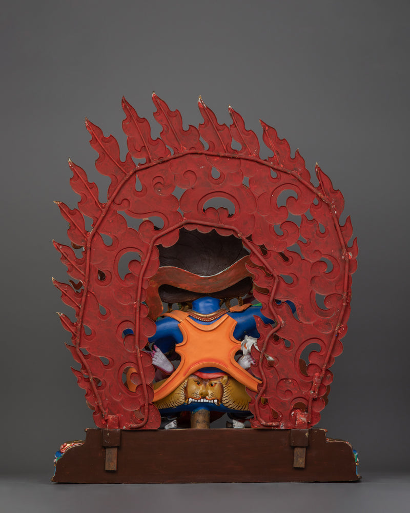 Four-Armed Mahakala Statue for Shrine | 24K Gold-Gilded Protector Deity