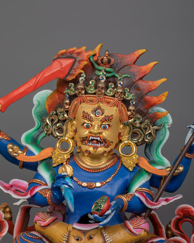 Four-Armed Mahakala Statue for Shrine | 24K Gold-Gilded Protector Deity