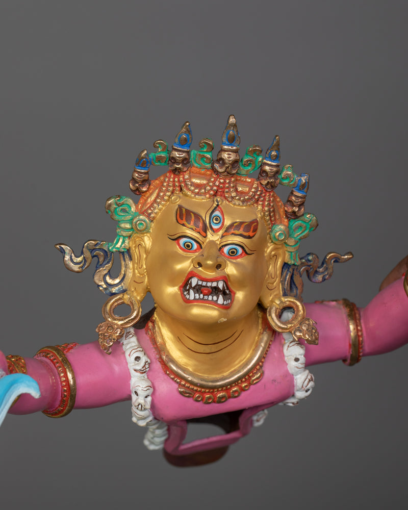 Four-Armed Mahakala Statue for Shrine | 24K Gold-Gilded Protector Deity