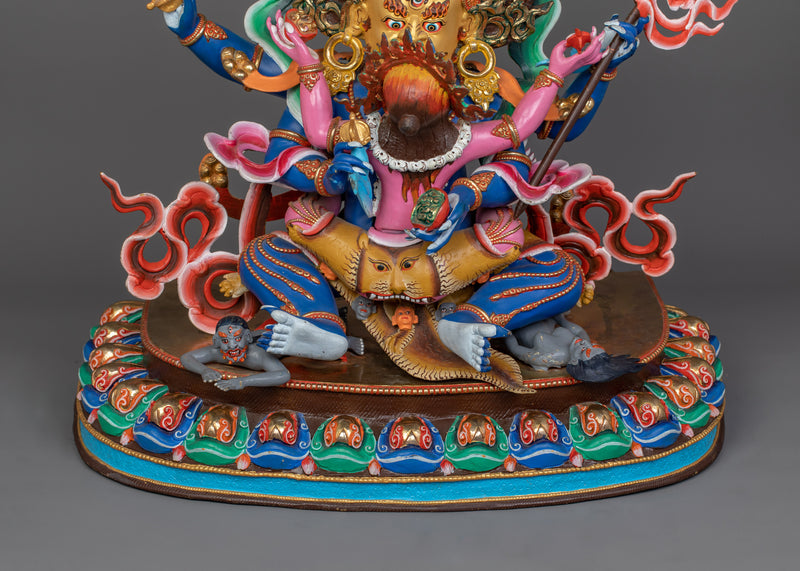 Four-Armed Mahakala Statue for Shrine | 24K Gold-Gilded Protector Deity