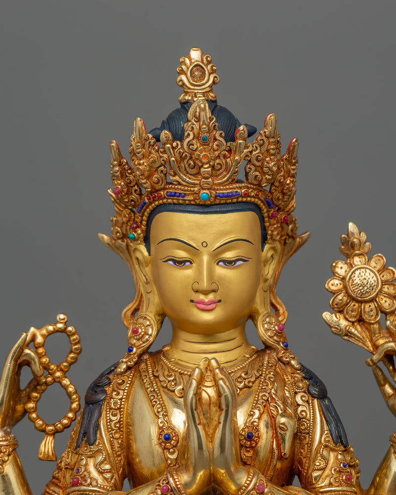 Bodhisattva of Compassion Chenresig Sculpture | Traditional Nepalese Artwork