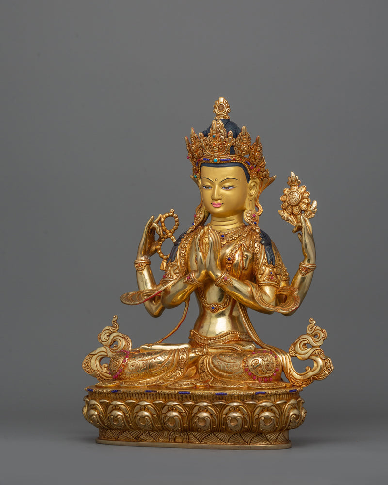 Bodhisattva of Compassion Chenresig Sculpture | Traditional Nepalese Artwork