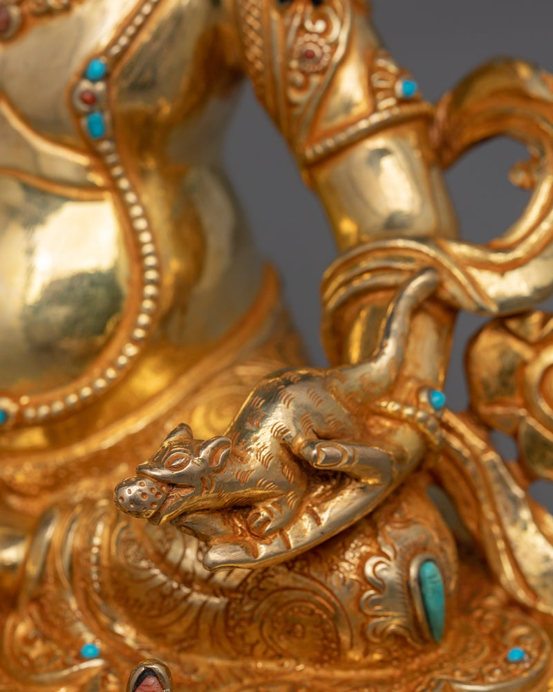 Sacred Dzambhala Statue Holding a Mongoose | Sculpture for Wealth and Spiritual Abundance