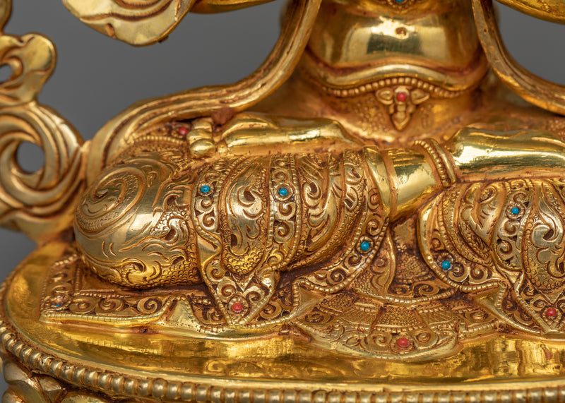 24K Gold Gilded Four Armed Chenrezig Figurine | The Bodhisattva of Compassion