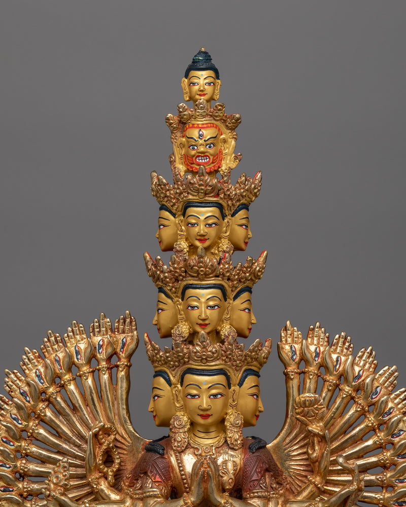 1000 Armed Chenrezig Deity | 24K Gold Gilded Copper Artwork