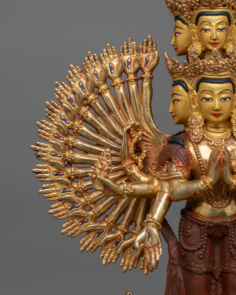 1000 Armed Chenrezig Deity | 24K Gold Gilded Copper Artwork