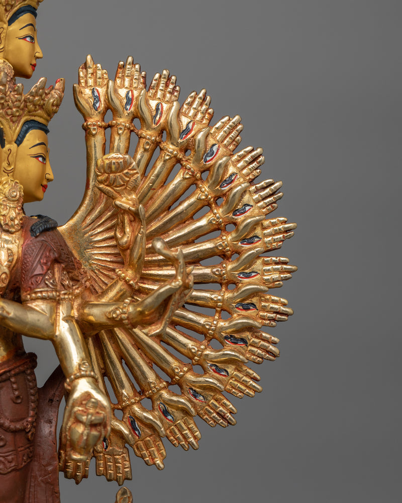 1000 Armed Chenrezig Deity | 24K Gold Gilded Copper Artwork