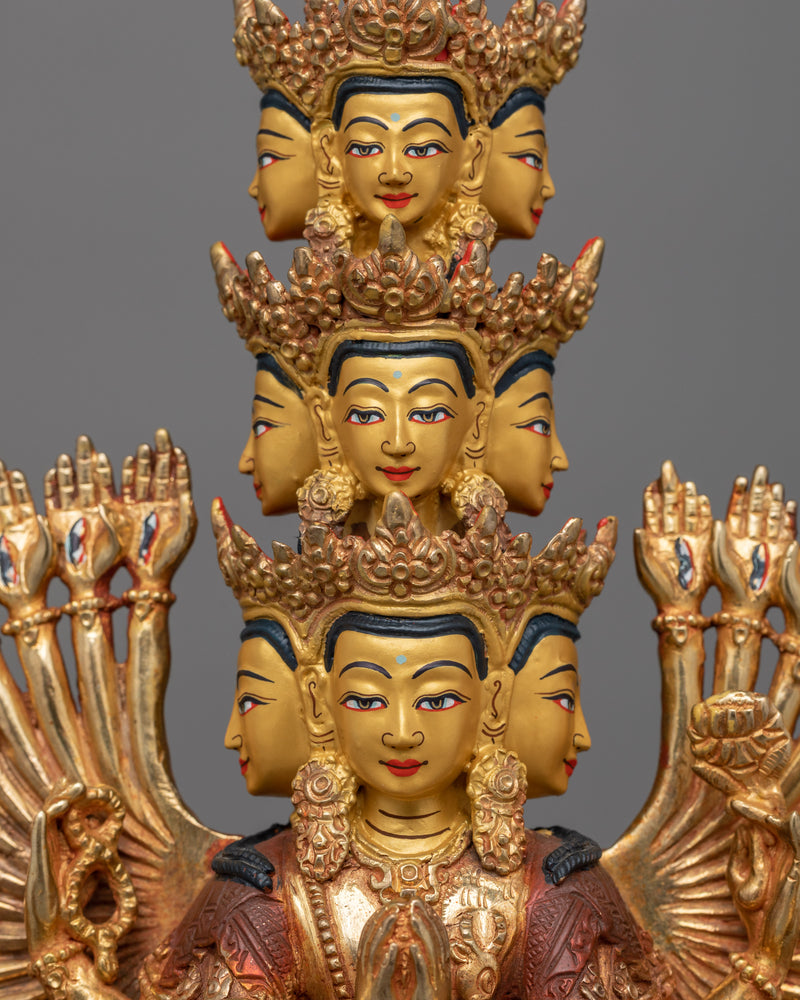 1000 Armed Chenrezig Deity | 24K Gold Gilded Copper Artwork