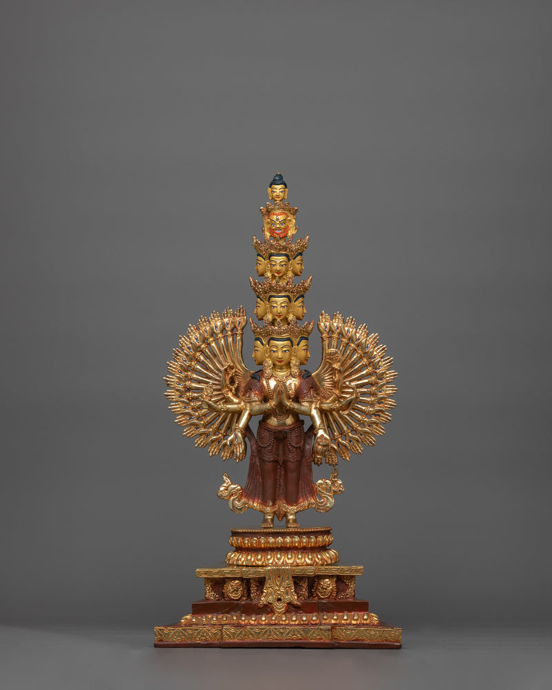 1000 Armed Chenrezig Deity | 24K Gold Gilded Copper Artwork