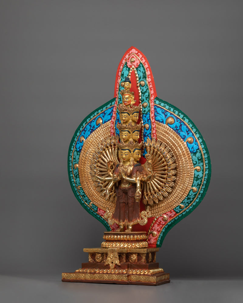 1000 Armed Chenrezig Deity | 24K Gold Gilded Copper Artwork